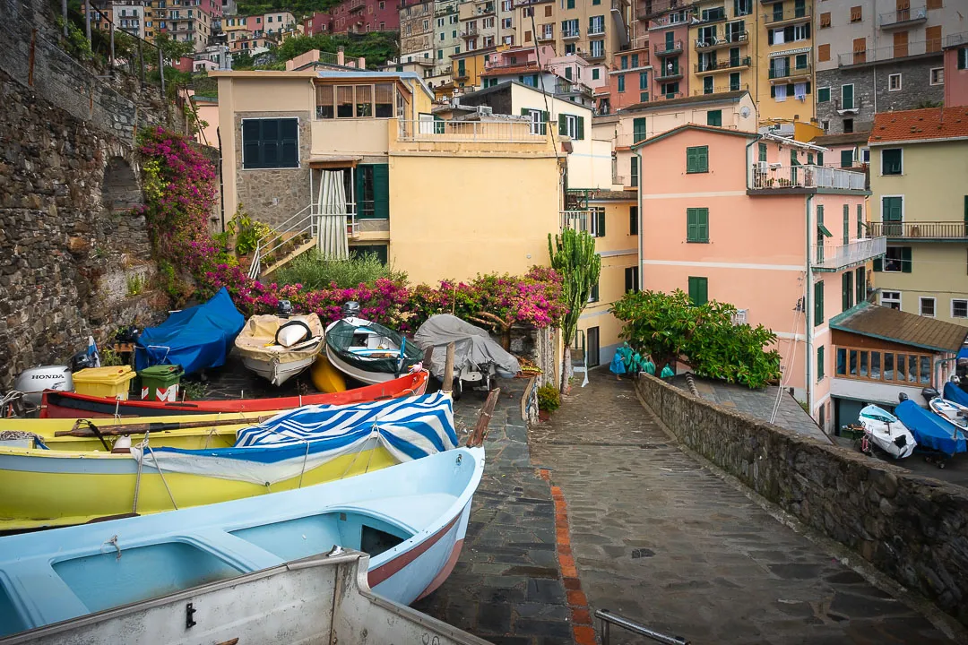 View of one of the streets in Manarola, Cinque Terre after a heavy rain.