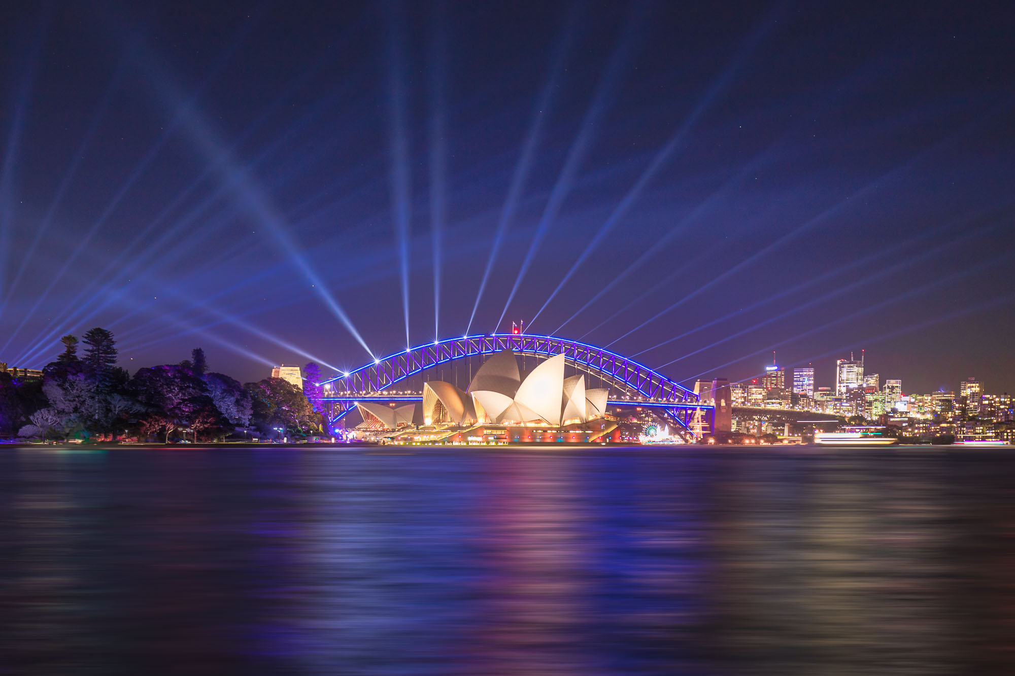 Night view of The Opera House during the Sydney Vivid festival of light